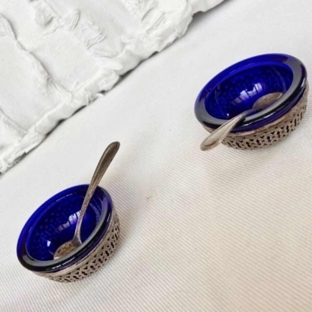 ANTIQUE WEBSTER STERLING SILVER SALT CELLARS SET Salt Server Keeper Pig Box